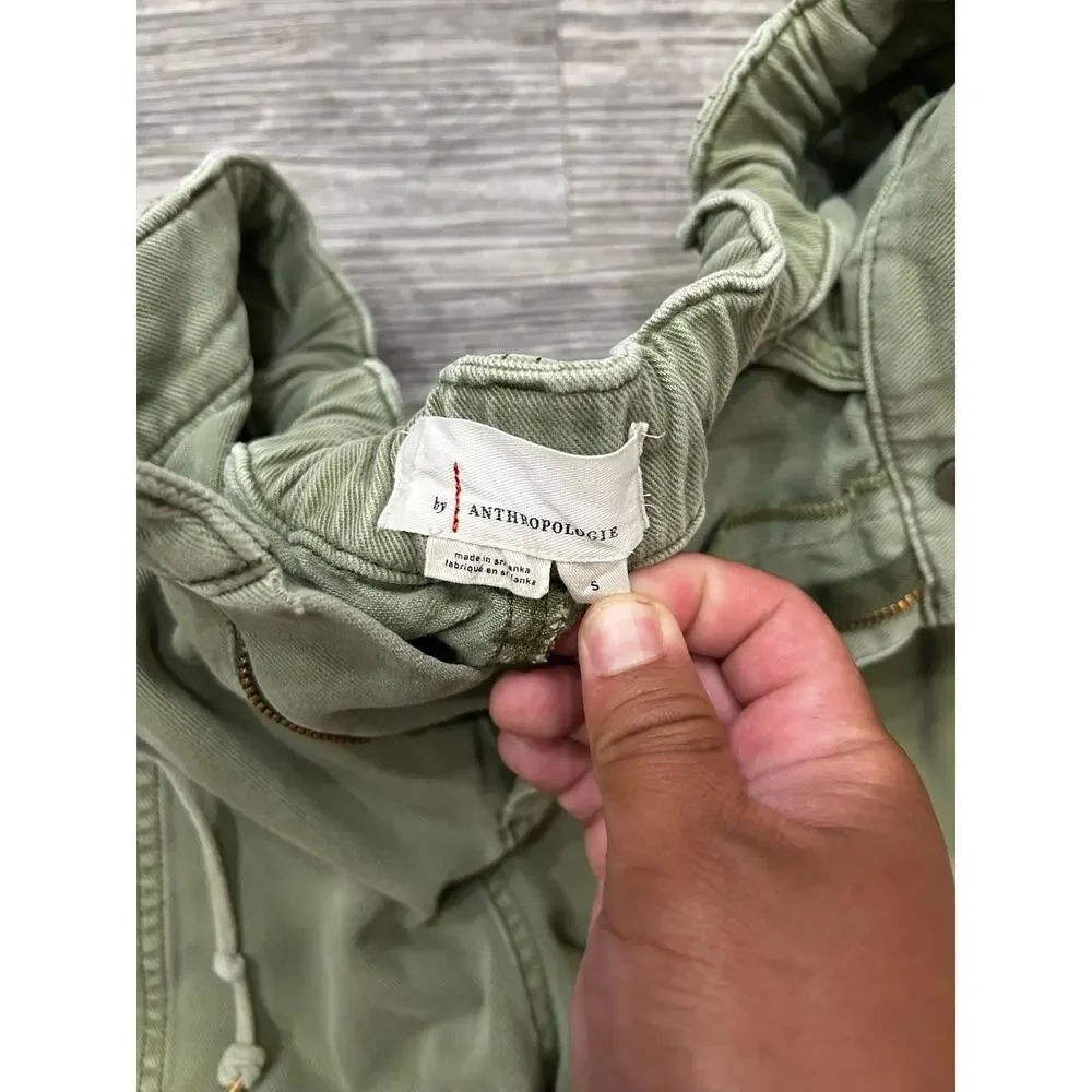 By Anthropologie Womens S Green Utility Shorts Elastic Waist Drawstring Pockets